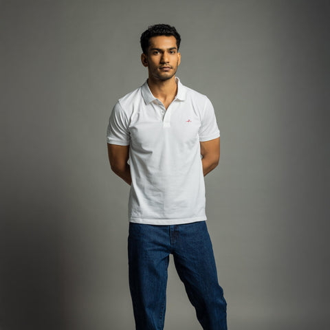 Men's Pique Polo - White