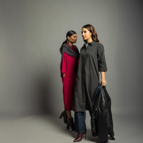 Women's Cotton Melange Dress Shirt - Charcoal