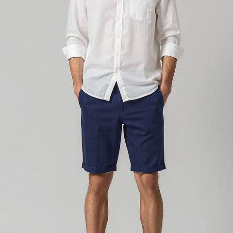 Men's Linen Baggy Shorts - Navy Blue