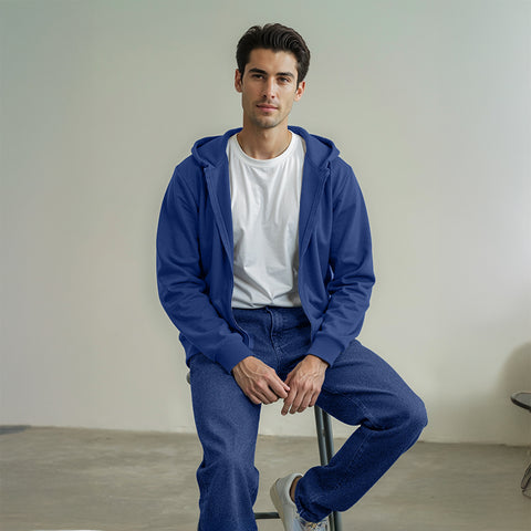 Men's French Terry Back Print Hoodie - Navy Blue