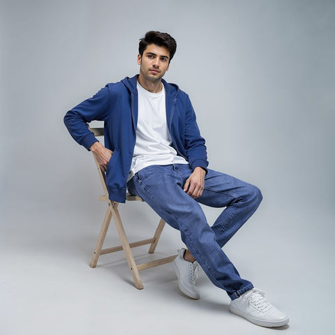 Men's French Terry Hoodie - Navy Blue