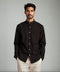 Men's Linen Mandarin Collar Shirt - Black