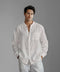 Men's Linen Mandarin Collar Shirt - White