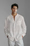 Men's Linen Mandarin Collar Shirt - White