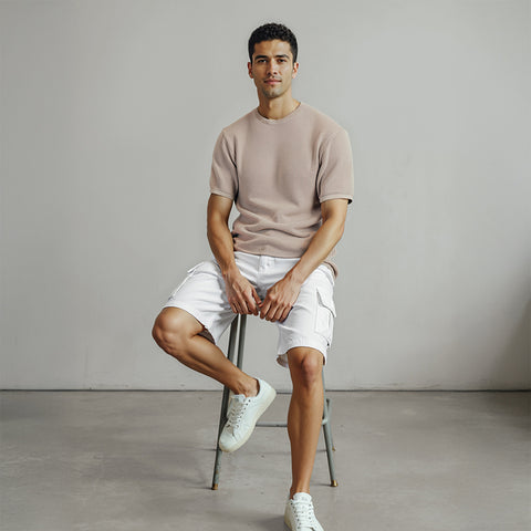 Men's Flat Knit Roundneck T-Shirt - Beige