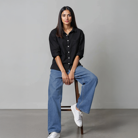 Women's Denim Baggy Fit Jeans - Light Blue