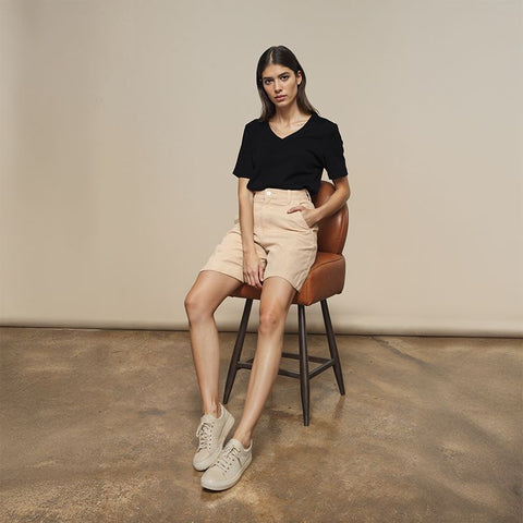 Women's Linen Baggy Shorts - Beige