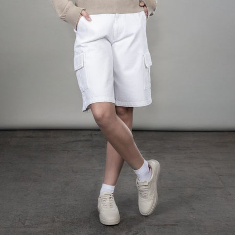 Women's Cotton Drill Cargo Shorts - White