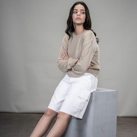 Women's Cotton Drill Cargo Shorts - White