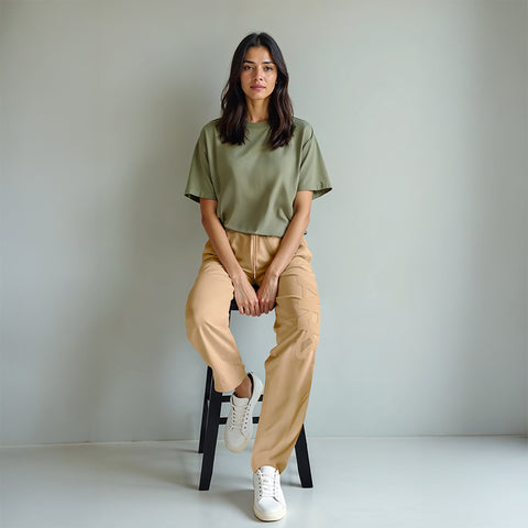 Women's Embossed French Terry Joggers - Beige