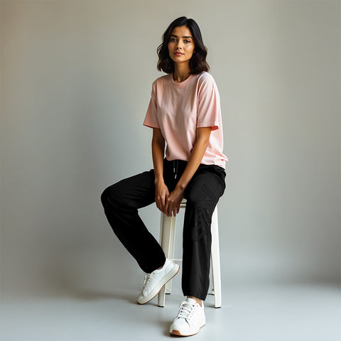Women's Embossed French Terry Joggers - Black