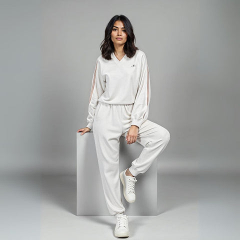 Women's French Terry Zipped Sleeve Hoodie - Beige