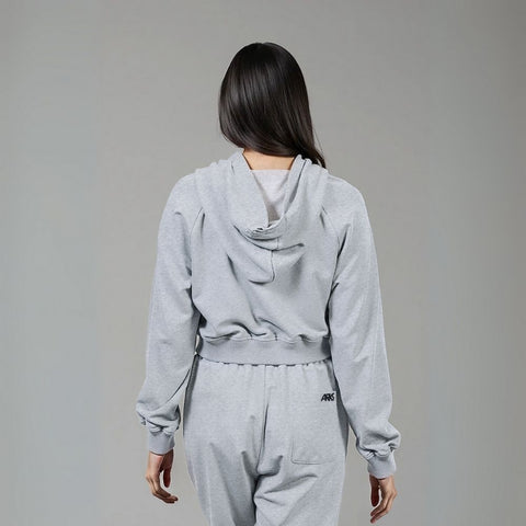 Women's French Terry Zipped Sleeve Hoodie - Grey Melange