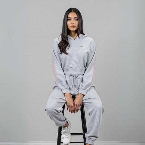 Women's French Terry Zipped Sleeve Hoodie - Grey Melange