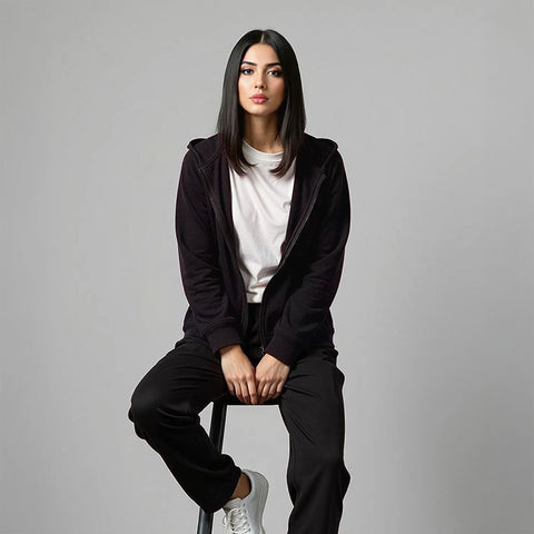 Women's French Terry Embossed Hoodie - Black
