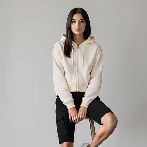 Women's French Terry Embossed Hoodie - Off White