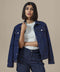 Women's Denim Biker Jacket - Navy Blue