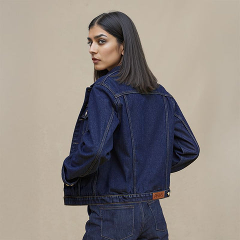 Women's Denim Biker Jacket - Navy Blue