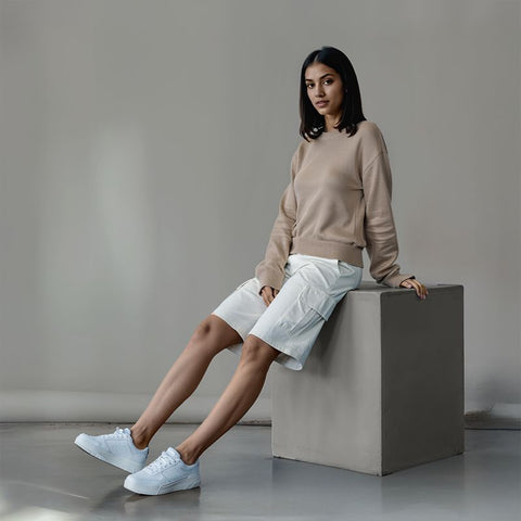 Women's Flatknit Cropped Sweatshirt - Beige