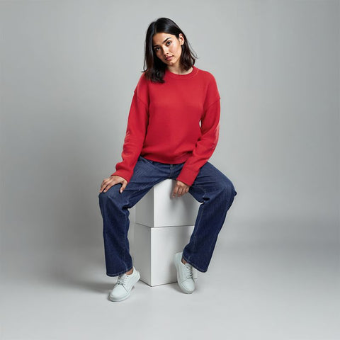 Women's Flatknit Cropped Sweatshirt - Red