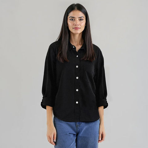 Women's Cotton Twill Shacket - Black