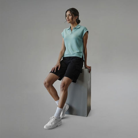 Women's Flat Knit Sleeveless Polo T-Shirt - Granite Green