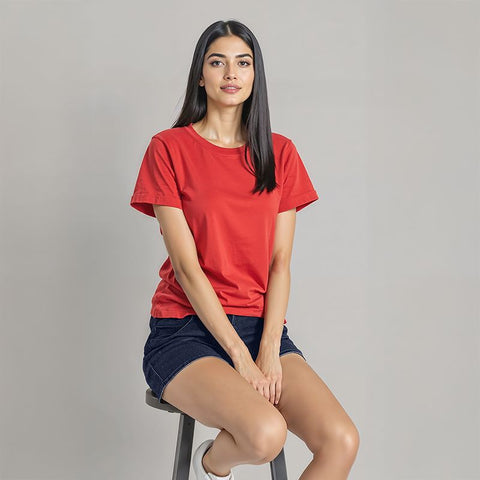 Women's Cotton Jersey Roundneck T-Shirt - Red