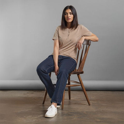Women's Slub Jersey Henley T-Shirt - Beige