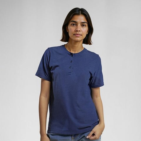 Women's Slub Jersey Henley T-Shirt - Dark Blue