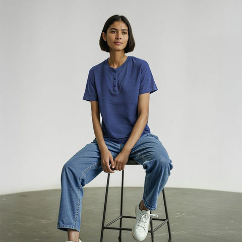 Women's Slub Jersey Henley T-Shirt - Dark Blue