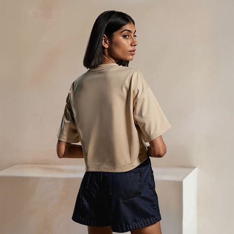 Women's French Terry Crop T-shirt - Beige