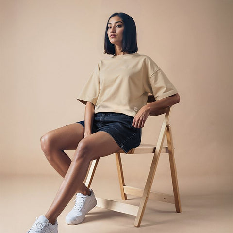 Women's French Terry Crop T-shirt - Beige