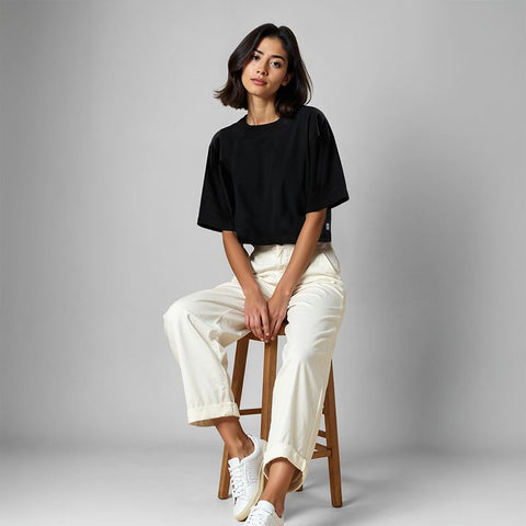 Women's French Terry Crop T-shirt - Black
