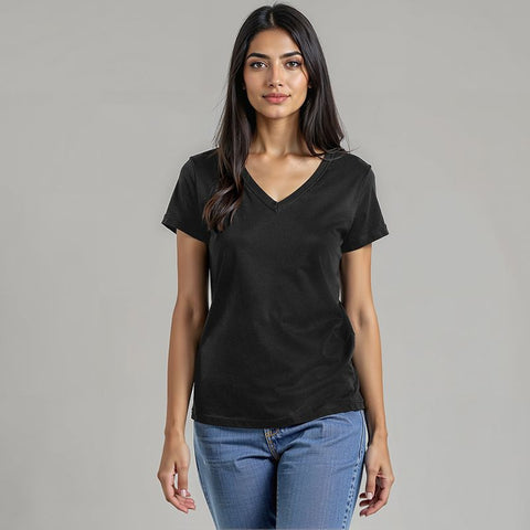 Women's Cotton Jersey V-Neck T-Shirt - Black