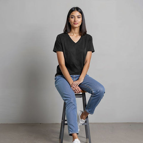 Women's Cotton Jersey V-Neck T-Shirt - Black