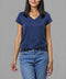 Women's Cotton Jersey V-Neck T-Shirt - Dark Blue