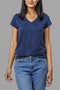 Women's Cotton Jersey V-Neck T-Shirt - Dark Blue