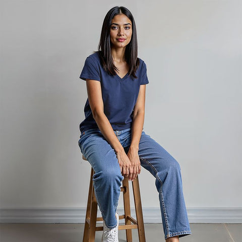 Women's Cotton Jersey V-Neck T-Shirt - Dark Blue