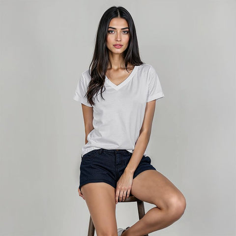 Women's Cotton Jersey V-Neck T-Shirt - White