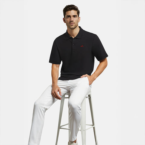 Men's Cotton Honeycomb Polo T-Shirt - Black