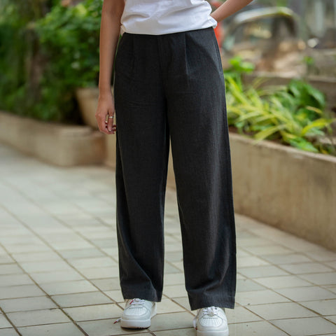 Women's Cotton Melange Tailored Pants - Charcoal