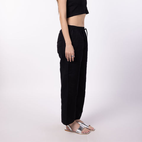 Women's Blended Drawstring Pants - Black