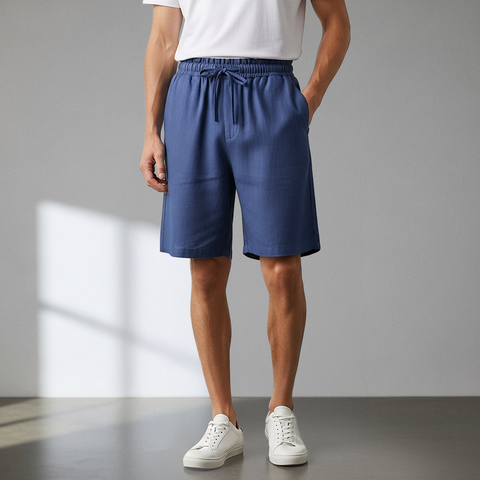 Men's Linen Blend Shorts - Dark Blue