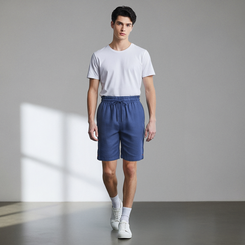 Men's Linen Blend Shorts - Dark Blue