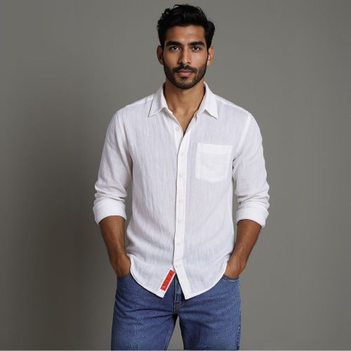 Men's Linen Classic Collar Shirt - White