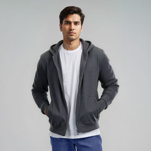 Men's French Terry Hoodie - Charcoal Melange