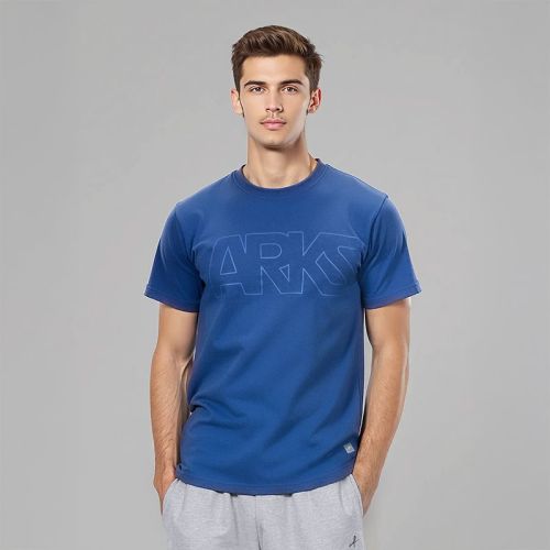 Men's French Terry Printed Round Neck T-Shirt - Dark Blue