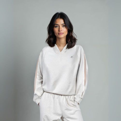 Women's French Terry Zipped Sleeve Hoodie - Beige