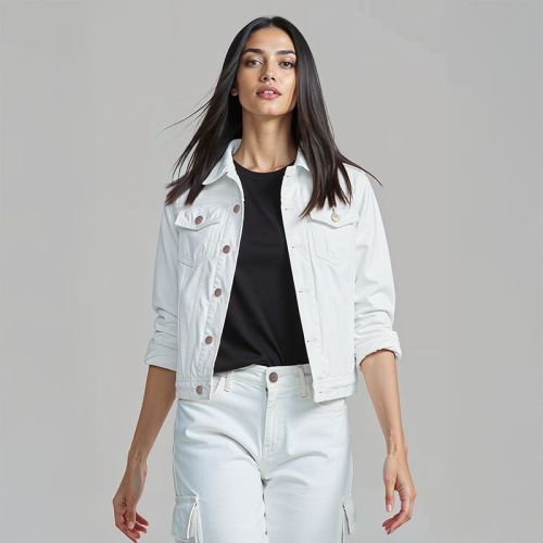 Women's Cotton Drill Biker Jacket - White