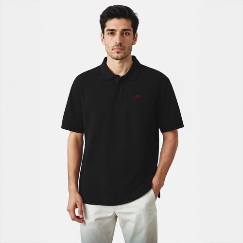 Men's Cotton Honeycomb Polo T-shirt - Black